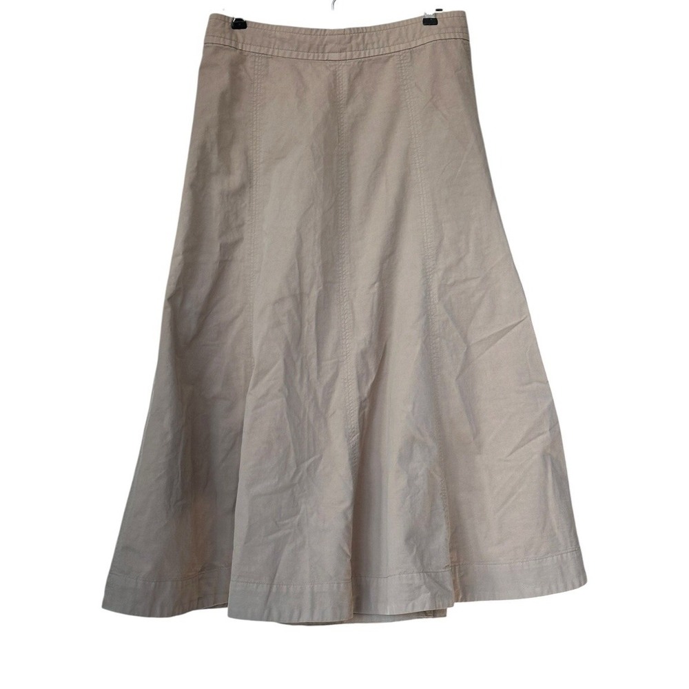 Everlane Seamed Midi Skirt 8 Khaki Organic Cotton and Linen Minimalist Coastal